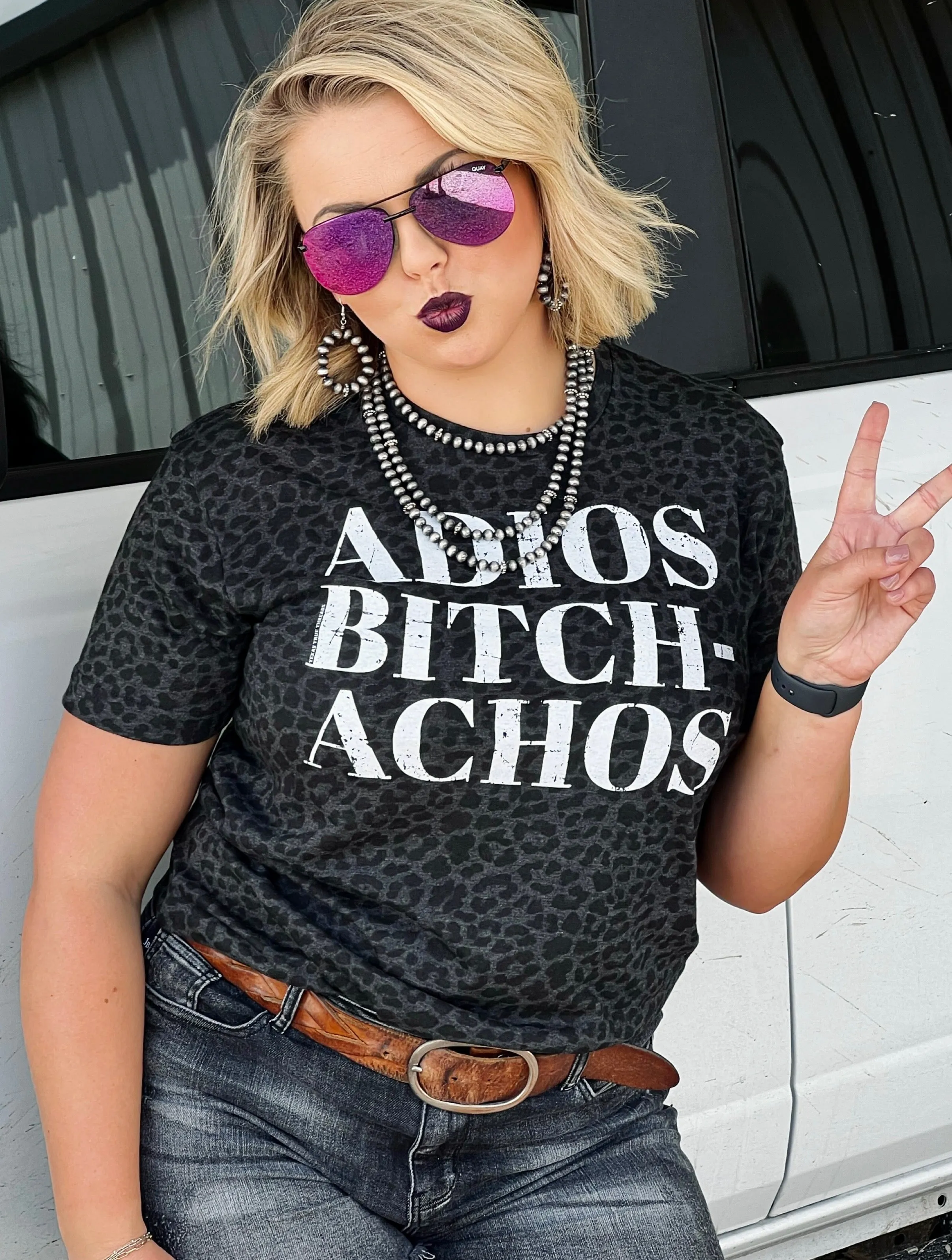 Adios Bitchachos Black Leopard Tee by Texas True Threads