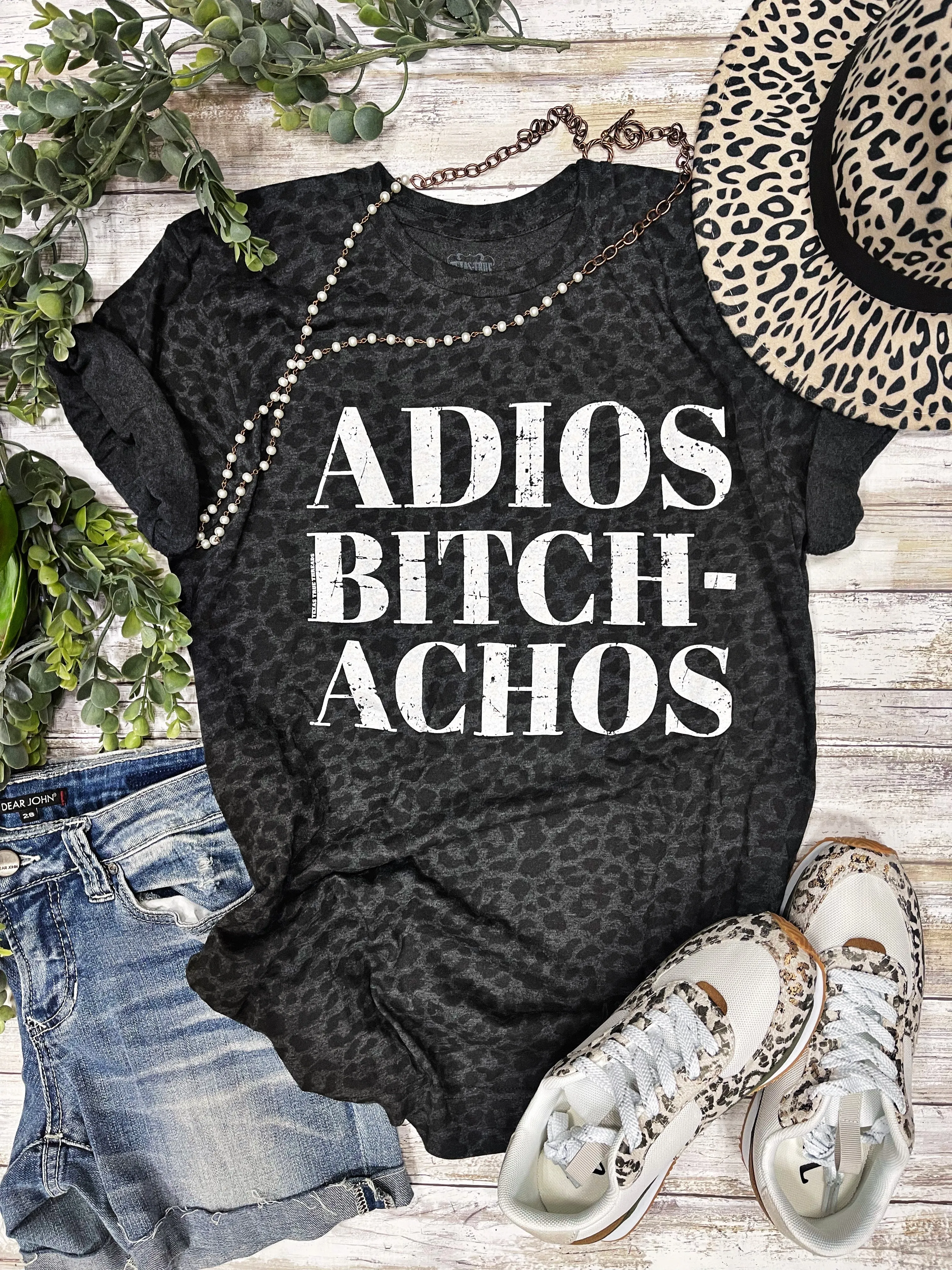 Adios Bitchachos Black Leopard Tee by Texas True Threads