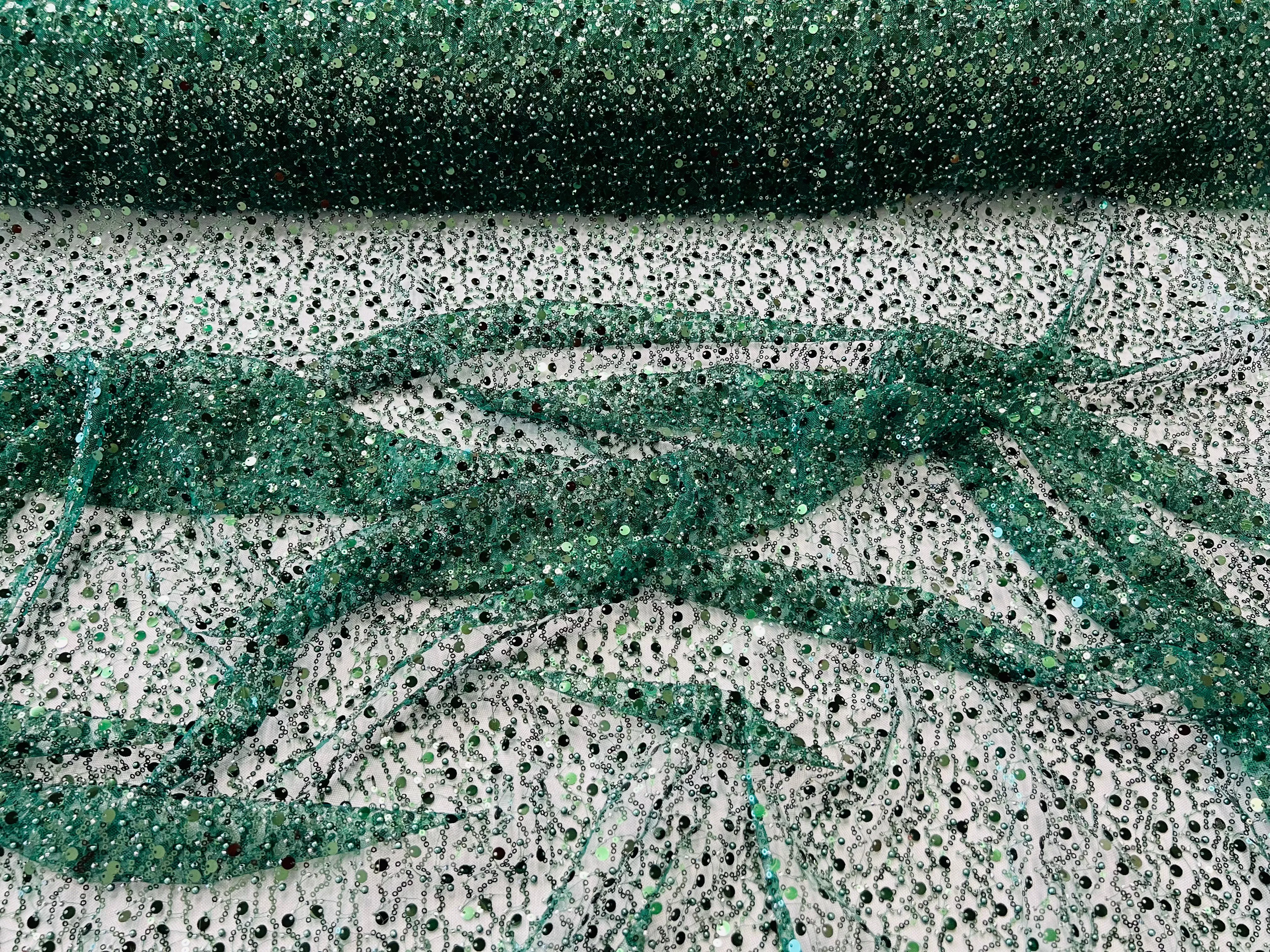 All over Heavy hand beaded princess design embroider with beads-pearls-sequins on a mesh lace-sold by yard.