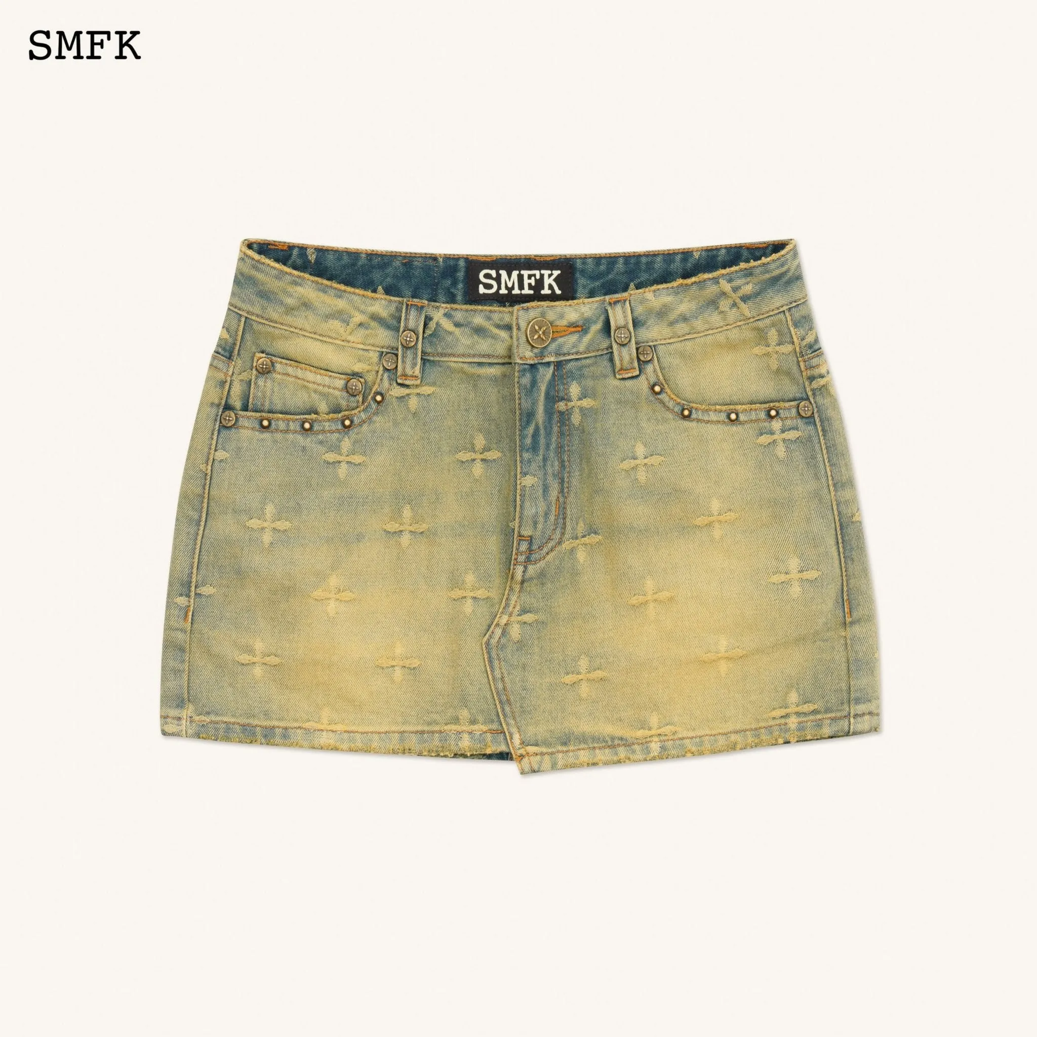 Ancient Myth Temple Garden Denim Mini Skirt