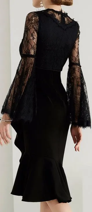 Black Ruffle Lace Dress