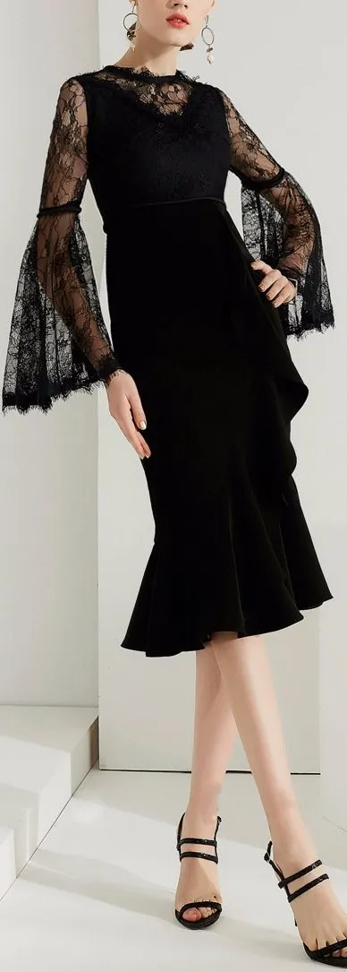 Black Ruffle Lace Dress