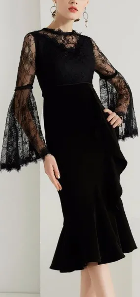 Black Ruffle Lace Dress