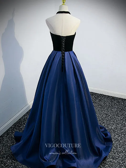 Blue Satin Prom Dresses Removable Sleeve Formal Dresses 21329