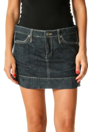 Blue Solid Denim Mini Skirt