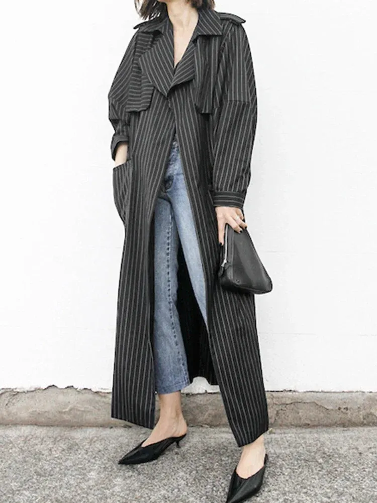 Brooke Casual Pinstripe Duster Trench Coat