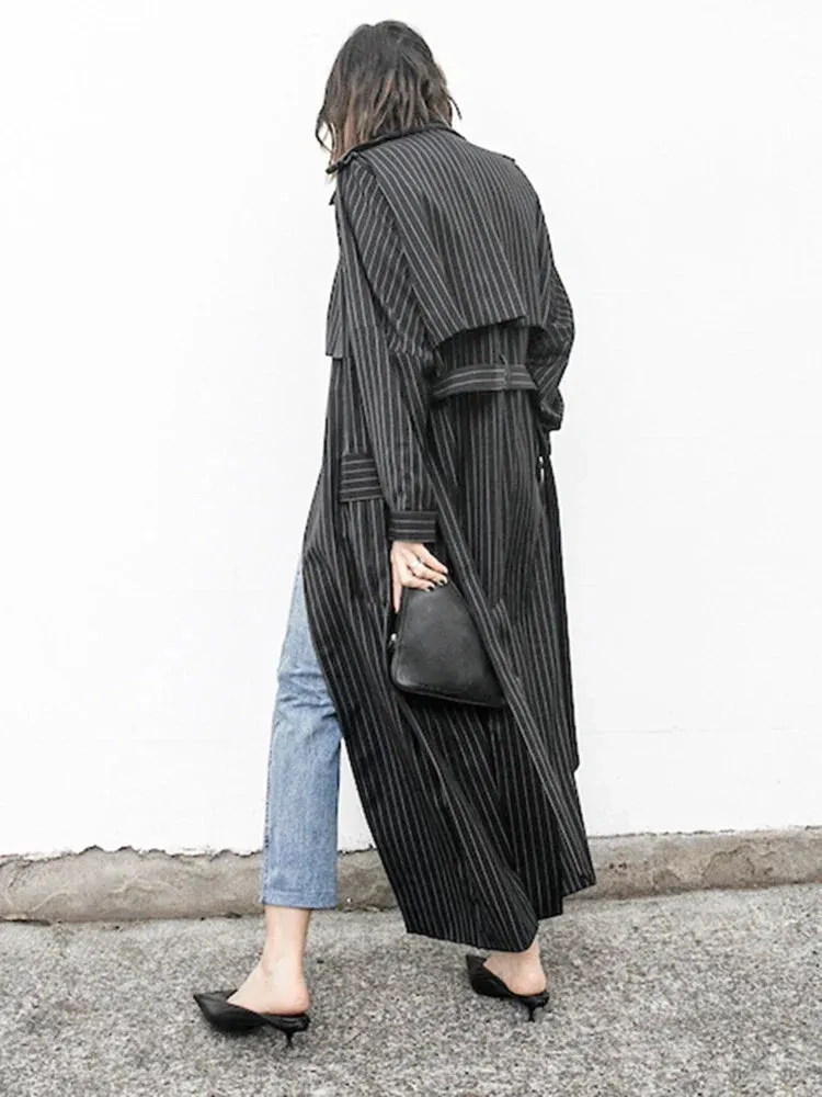 Brooke Casual Pinstripe Duster Trench Coat