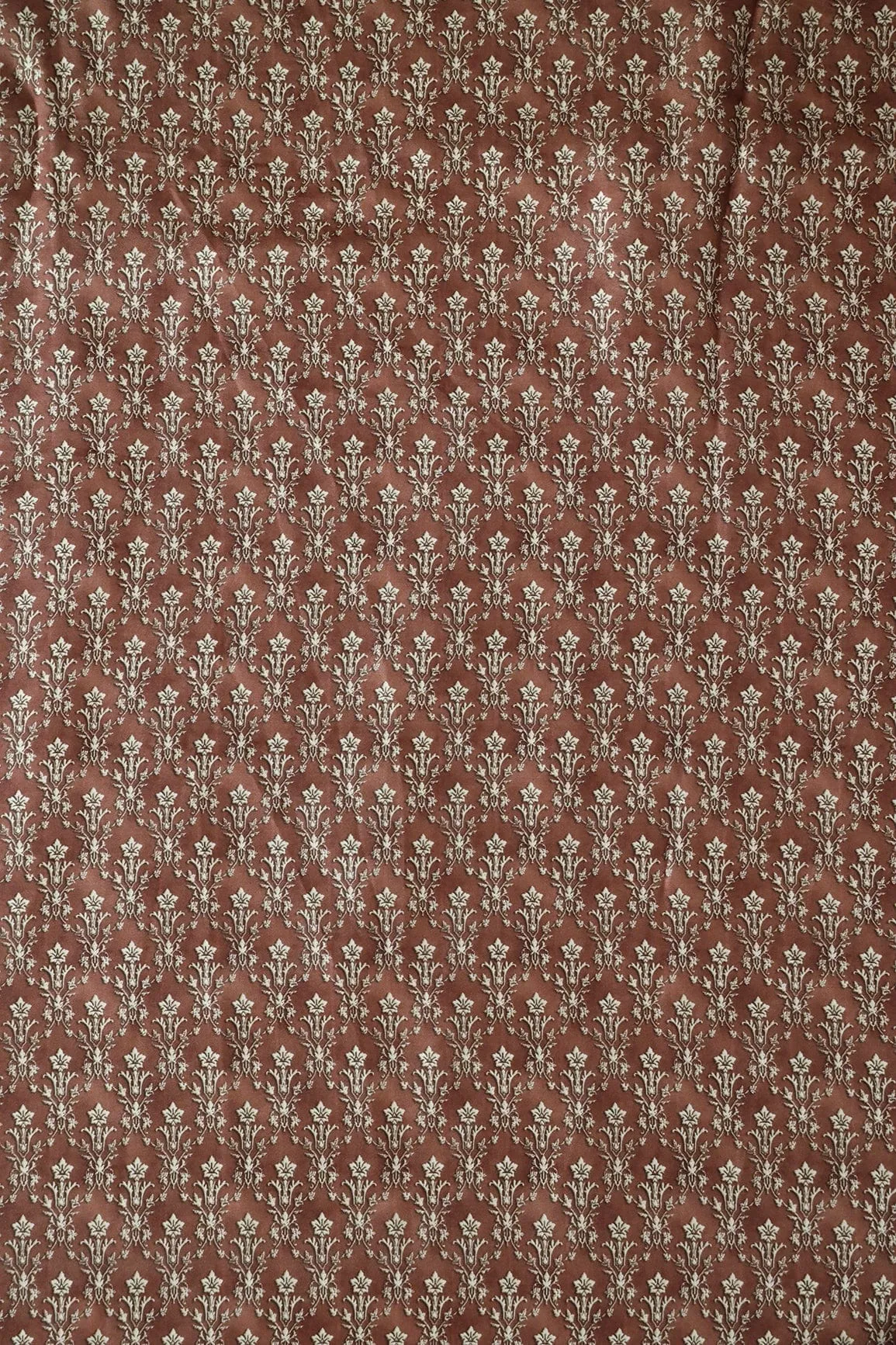 Brown Ethnic Pattern Digital Print On Satin Fabric