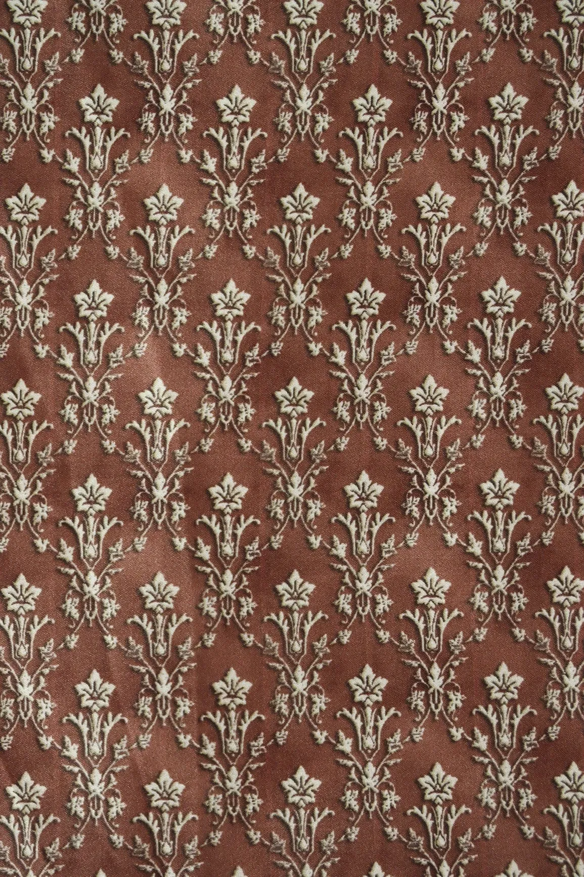 Brown Ethnic Pattern Digital Print On Satin Fabric