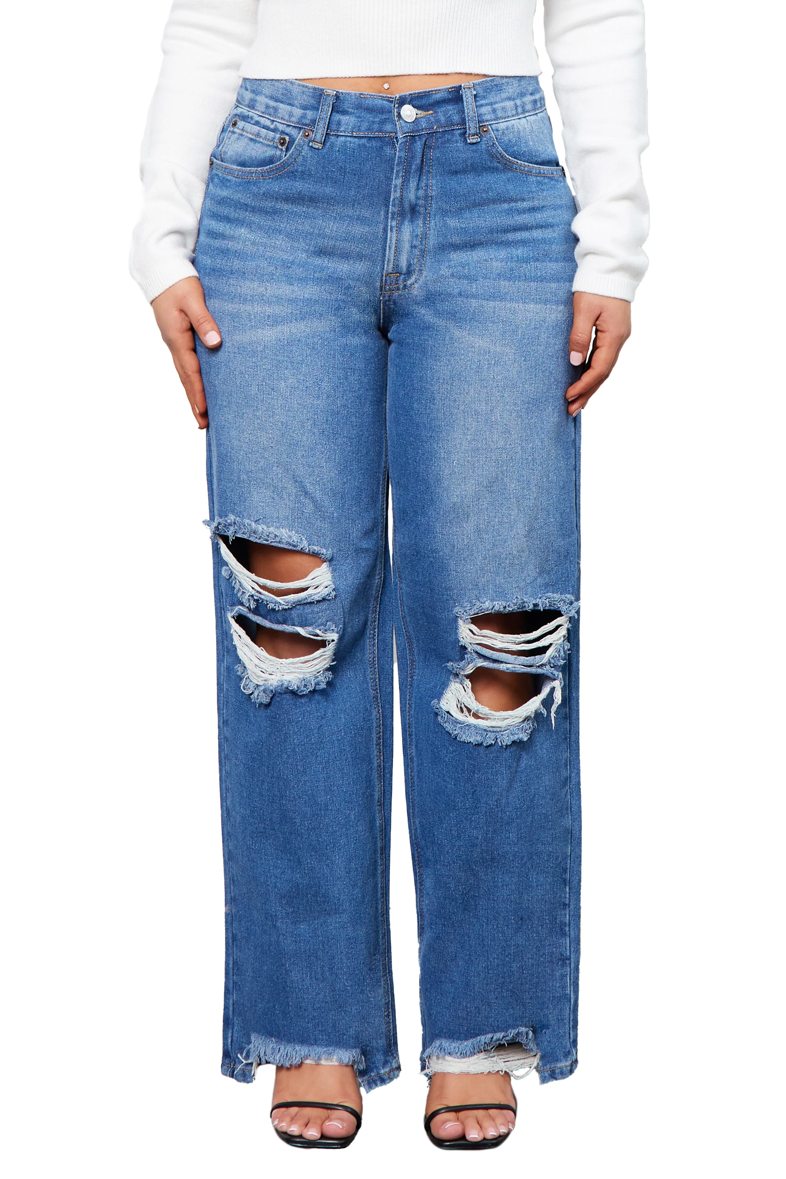 Denim Skater Jeans with Destructions