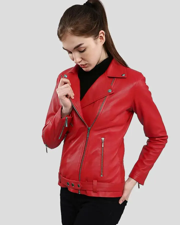 Diana Red Biker Leather Jacket