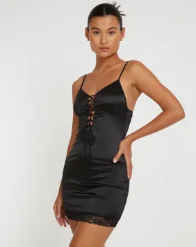 Ditika Mini Dress in Satin Black