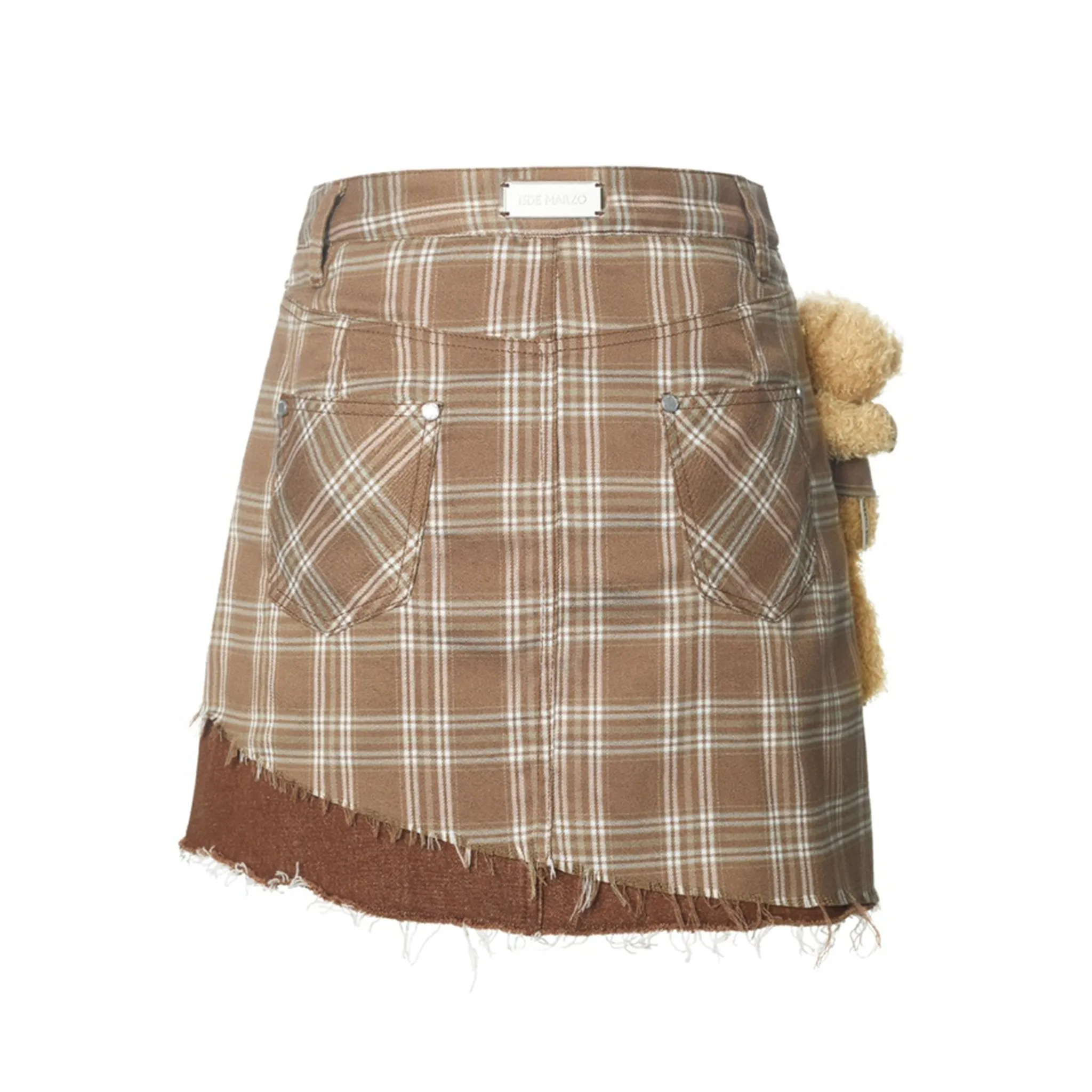 Doozoo Plaid Denim Skirt in Brown