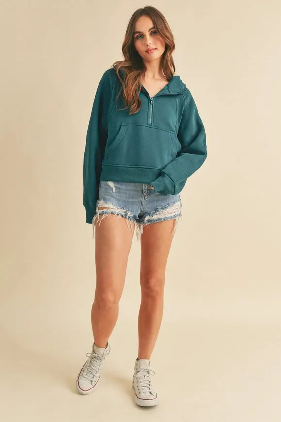 Drea Half-Zip Hoodie Teal