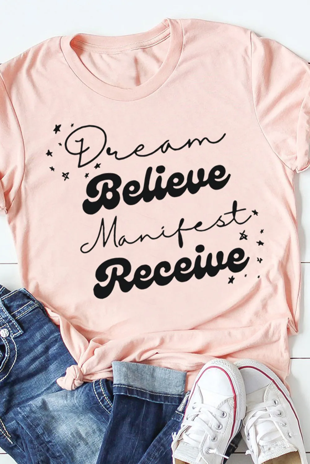 Dream Believe Manifest Receive Casual Graphic Tee