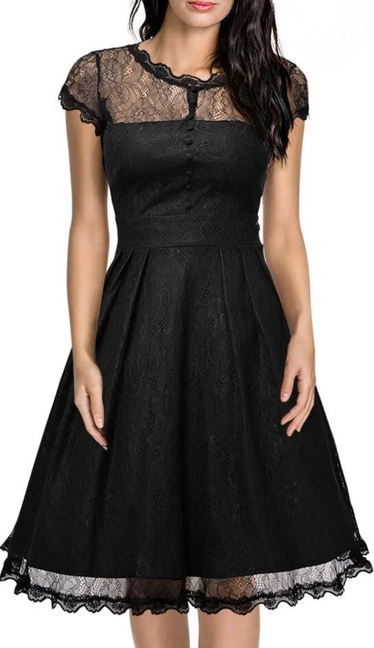 Elegant Lace Short Sleeve A-Line Knee-Length Dress