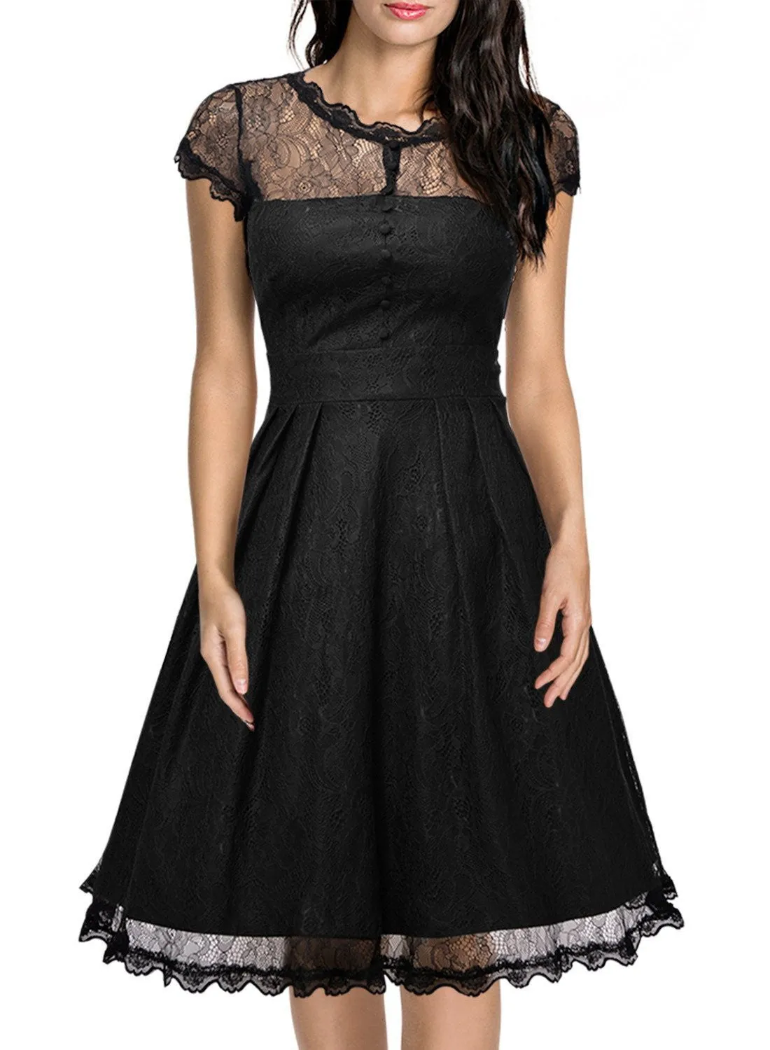 Elegant Lace Short Sleeve A-Line Knee-Length Dress