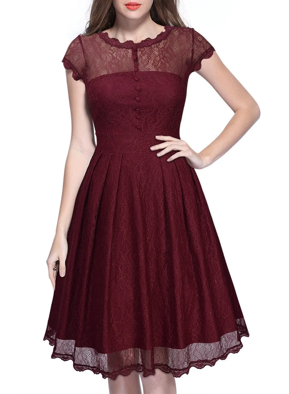 Elegant Lace Short Sleeve A-Line Knee-Length Dress