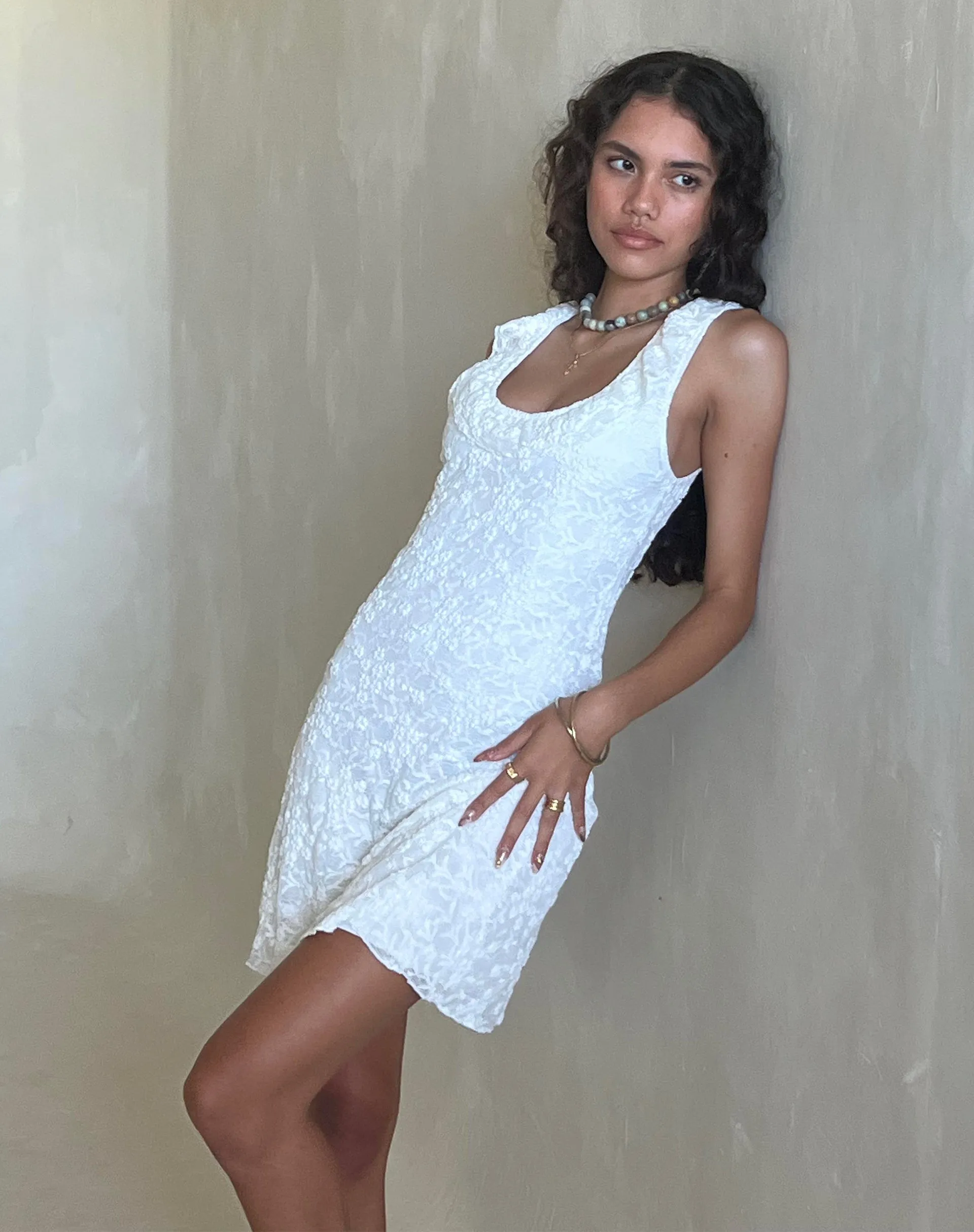 Eltami Mini Dress in Lace Ivory