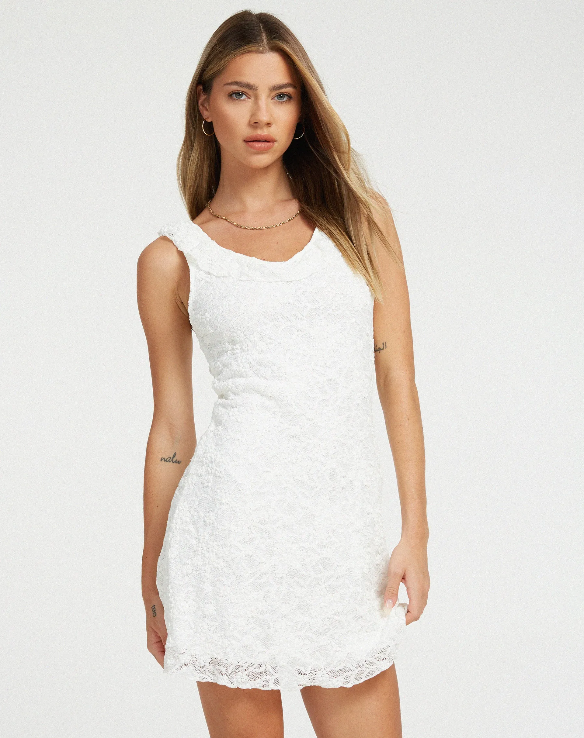 Eltami Mini Dress in Lace Ivory