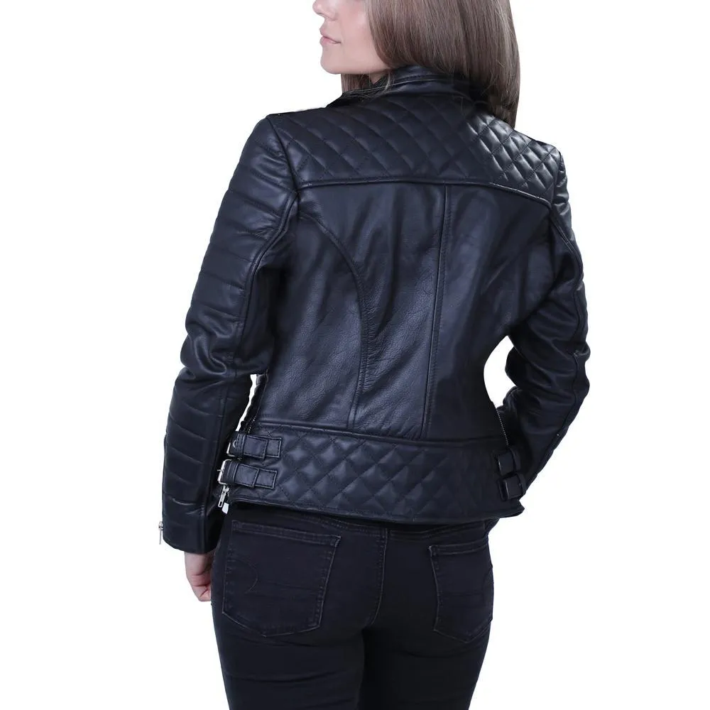 Erika Ebony Quilted Black Biker Leather Jacket