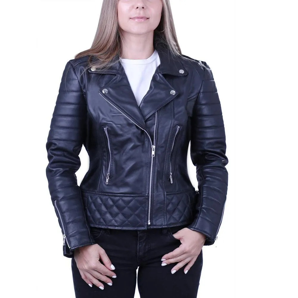 Erika Ebony Quilted Black Biker Leather Jacket