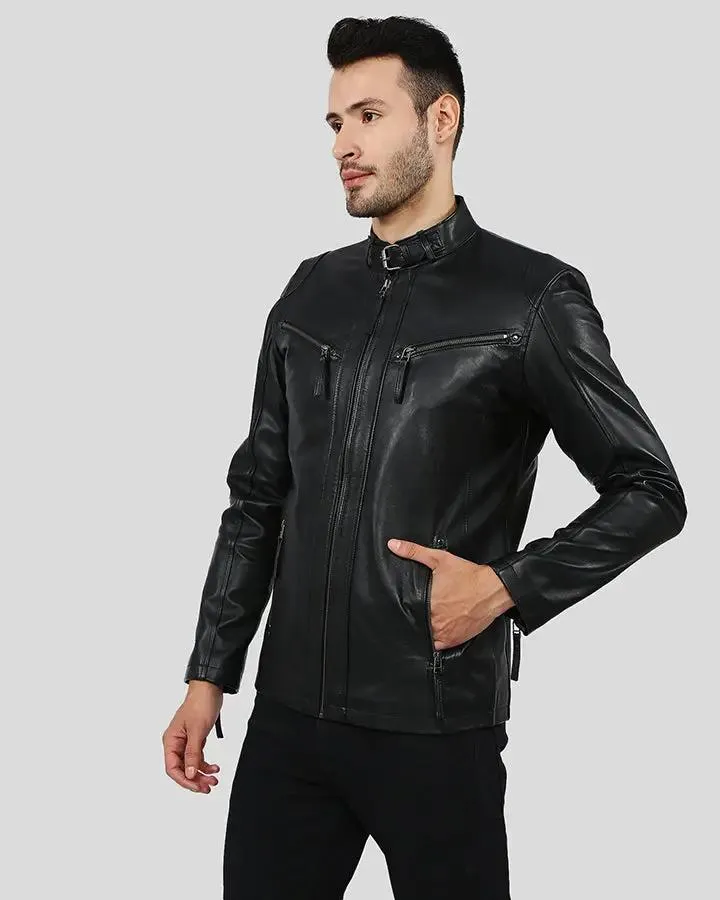 Everet Black Racer Leather Jacket