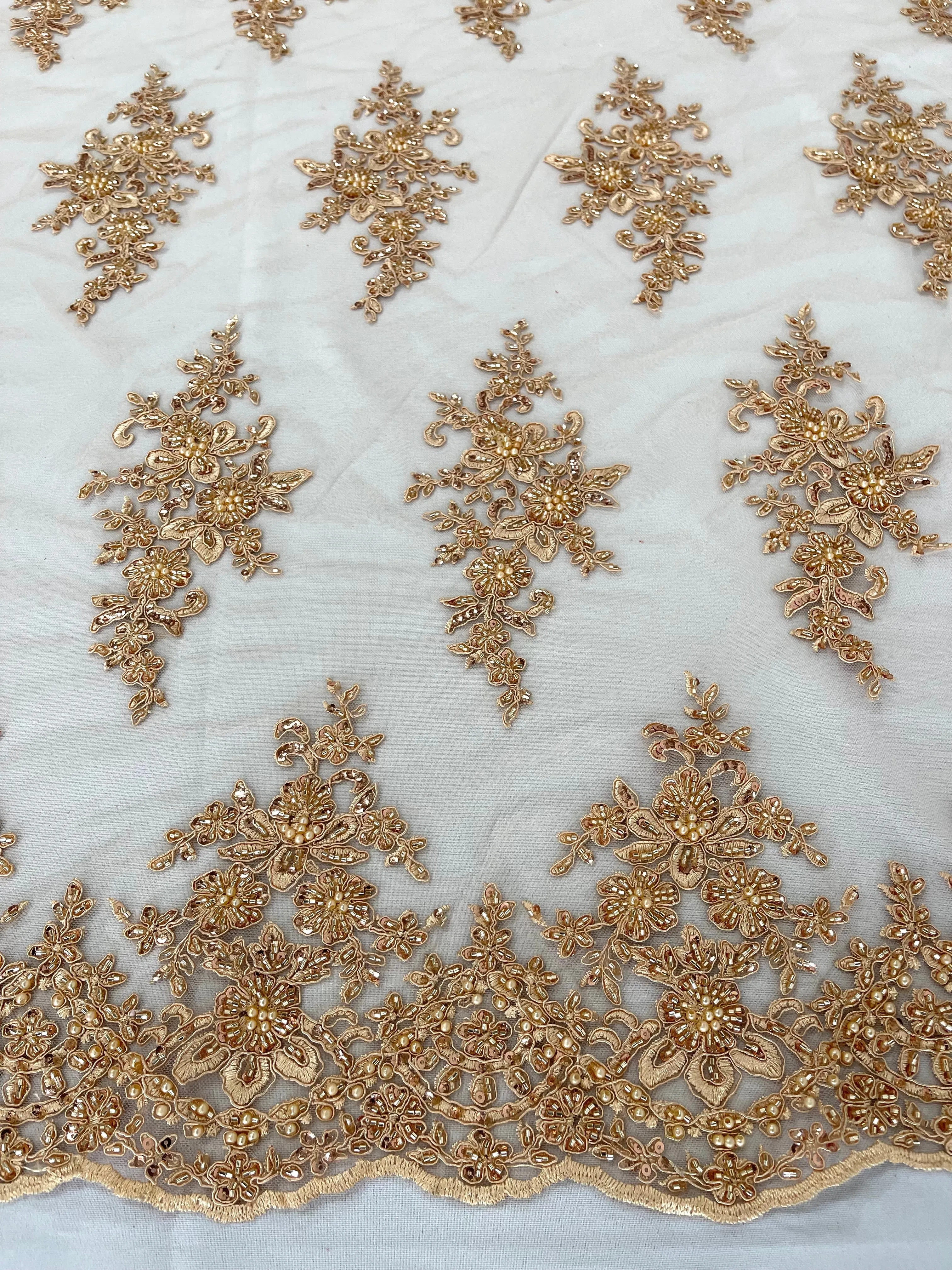 FLORAL DAMASK BEADED LACE (By The Yard)