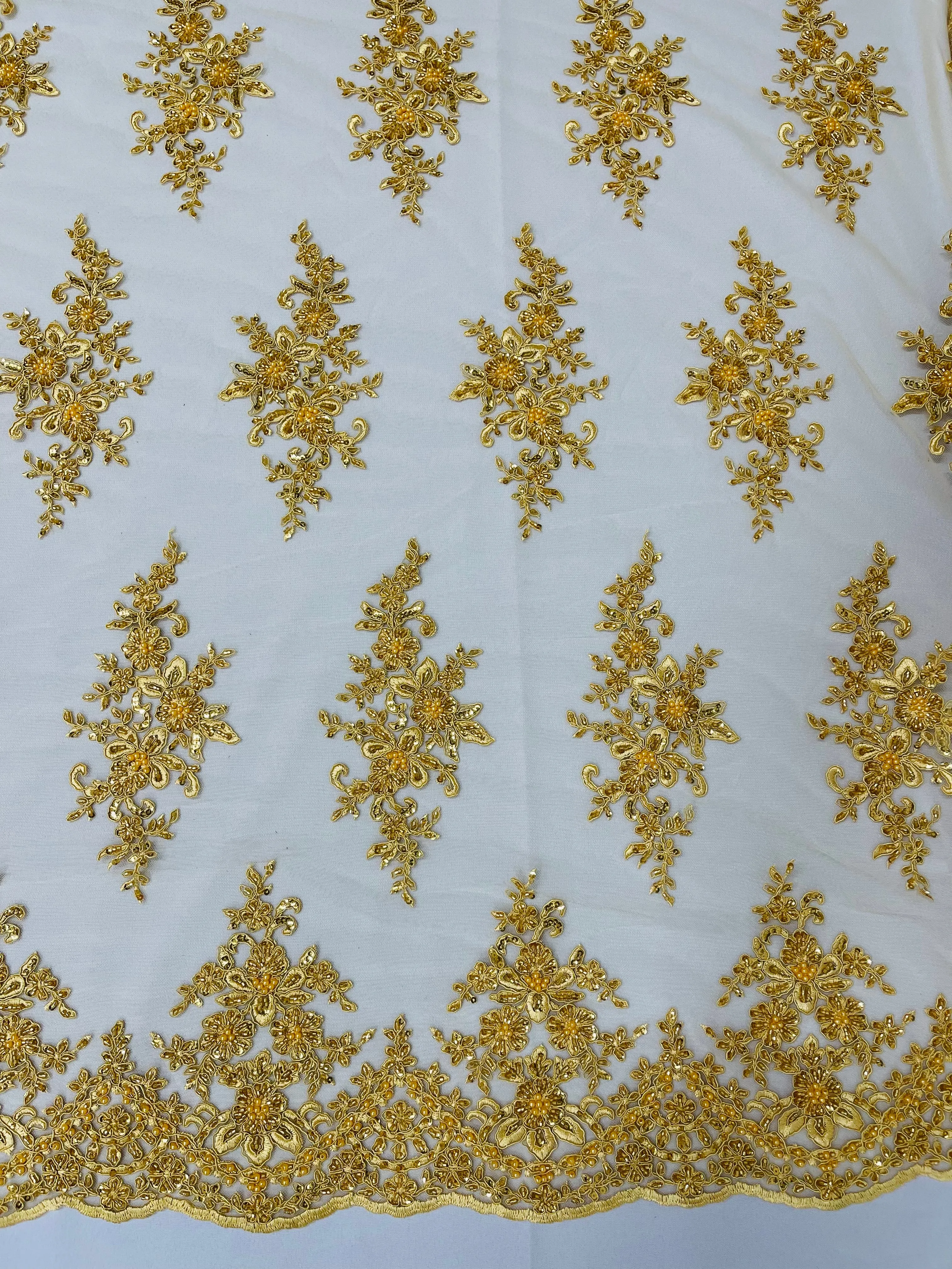 FLORAL DAMASK BEADED LACE (By The Yard)