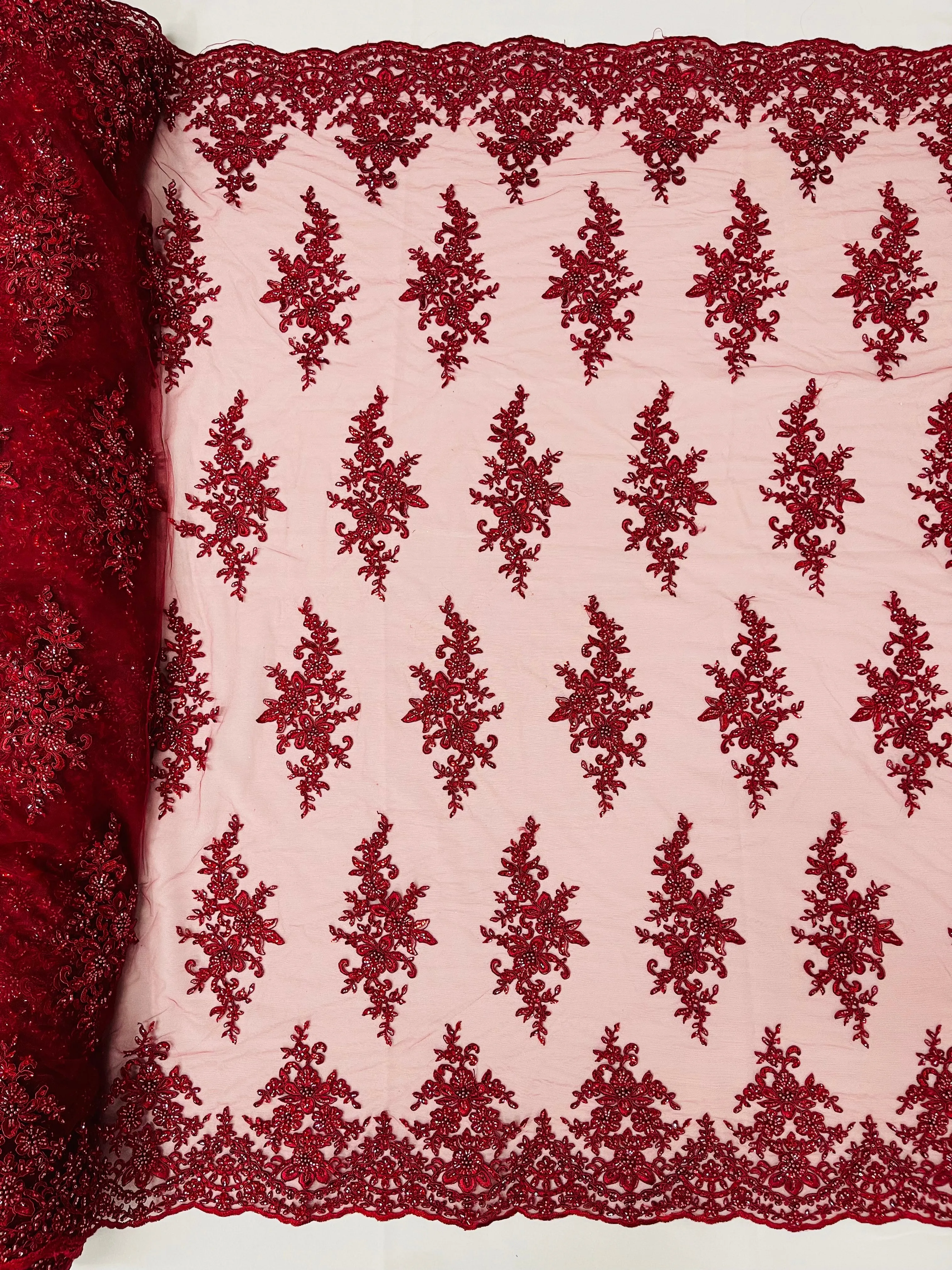 FLORAL DAMASK BEADED LACE (By The Yard)