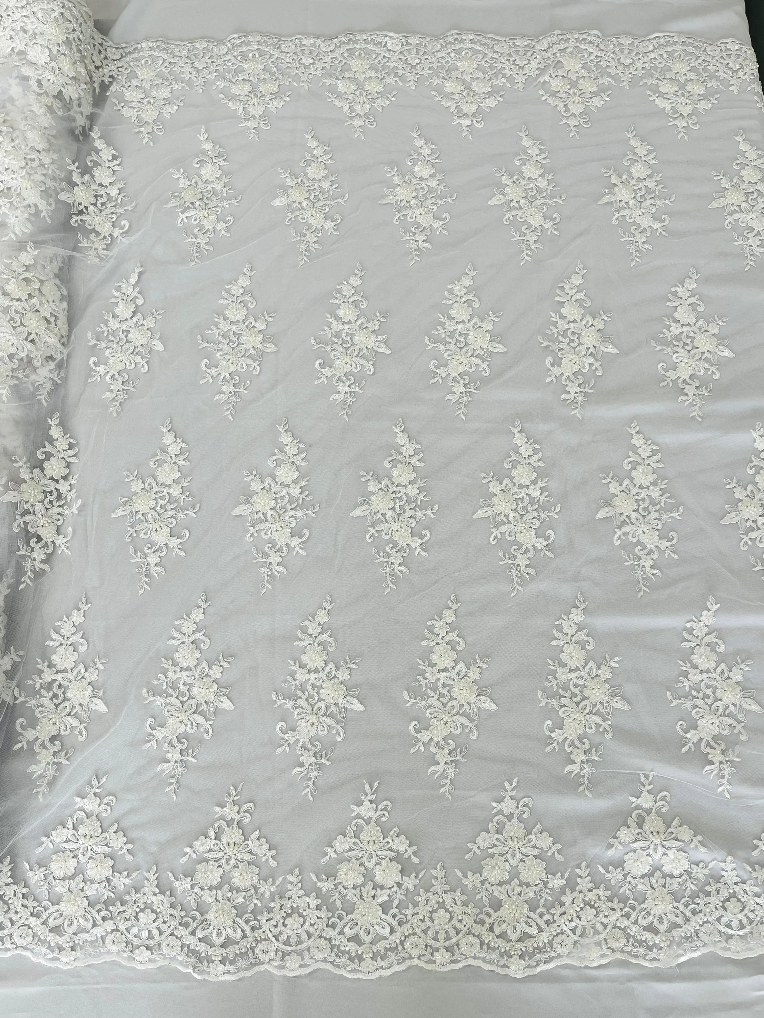 FLORAL DAMASK BEADED LACE (By The Yard)