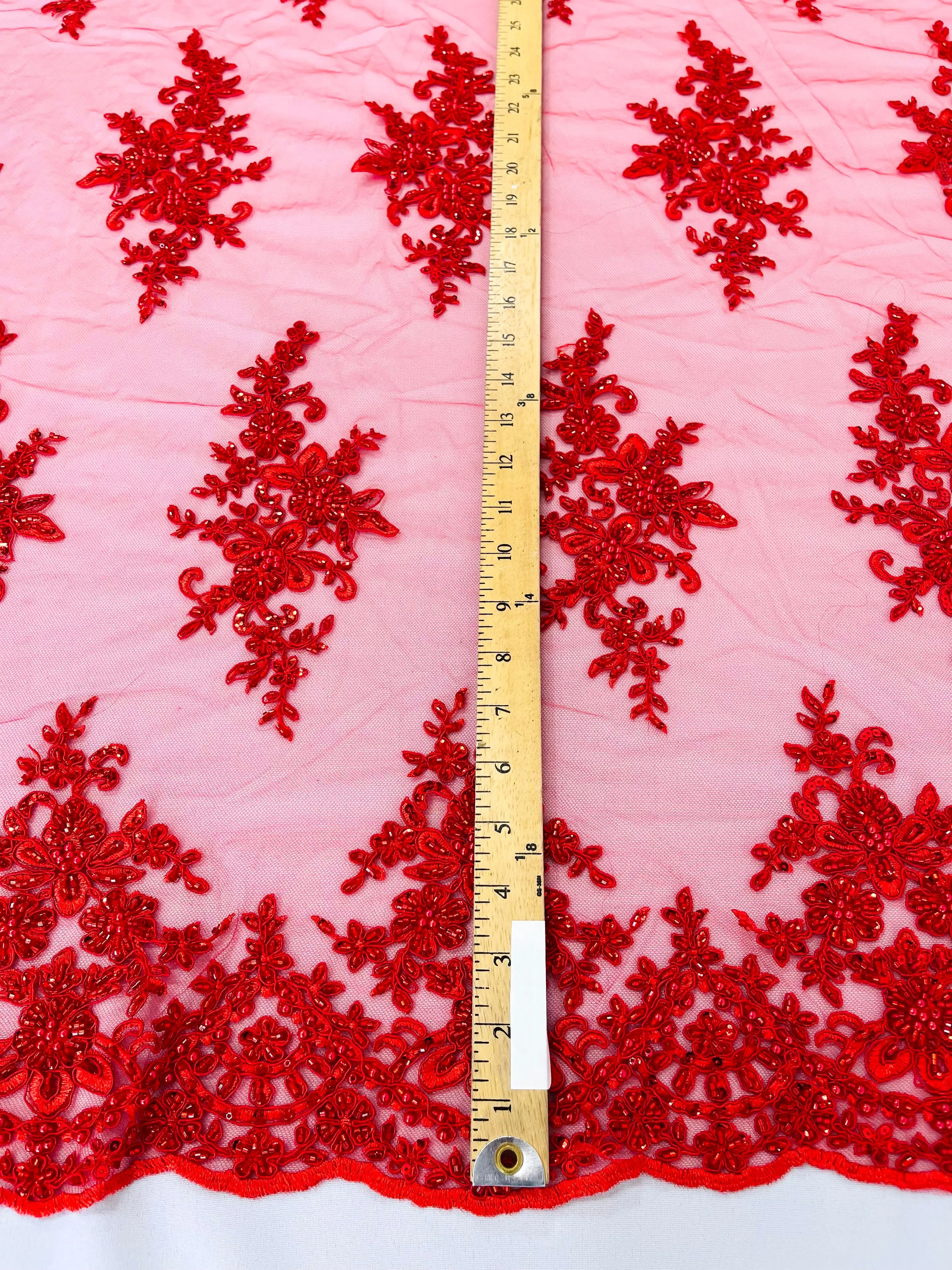 FLORAL DAMASK BEADED LACE (By The Yard)