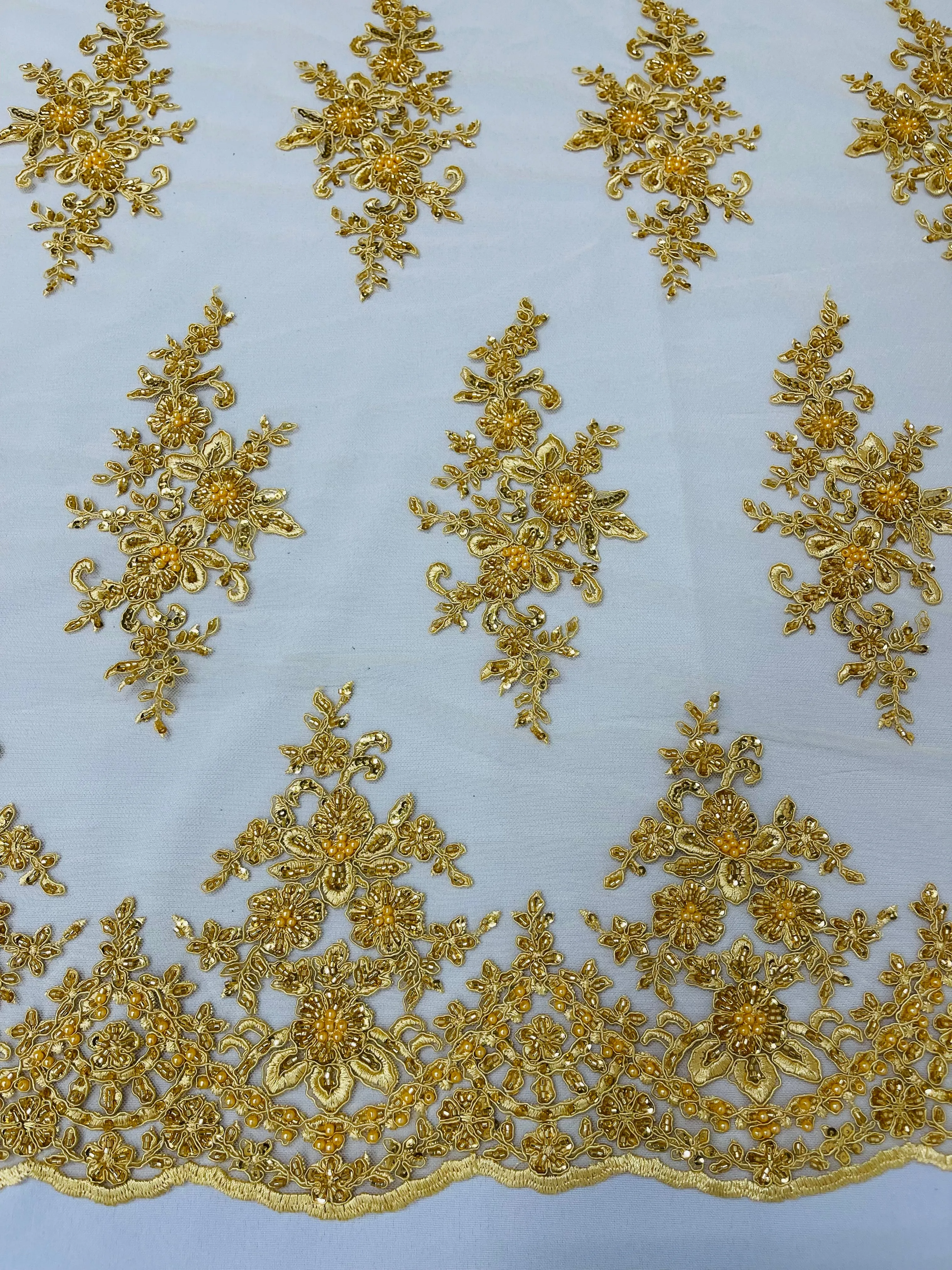 FLORAL DAMASK BEADED LACE (By The Yard)