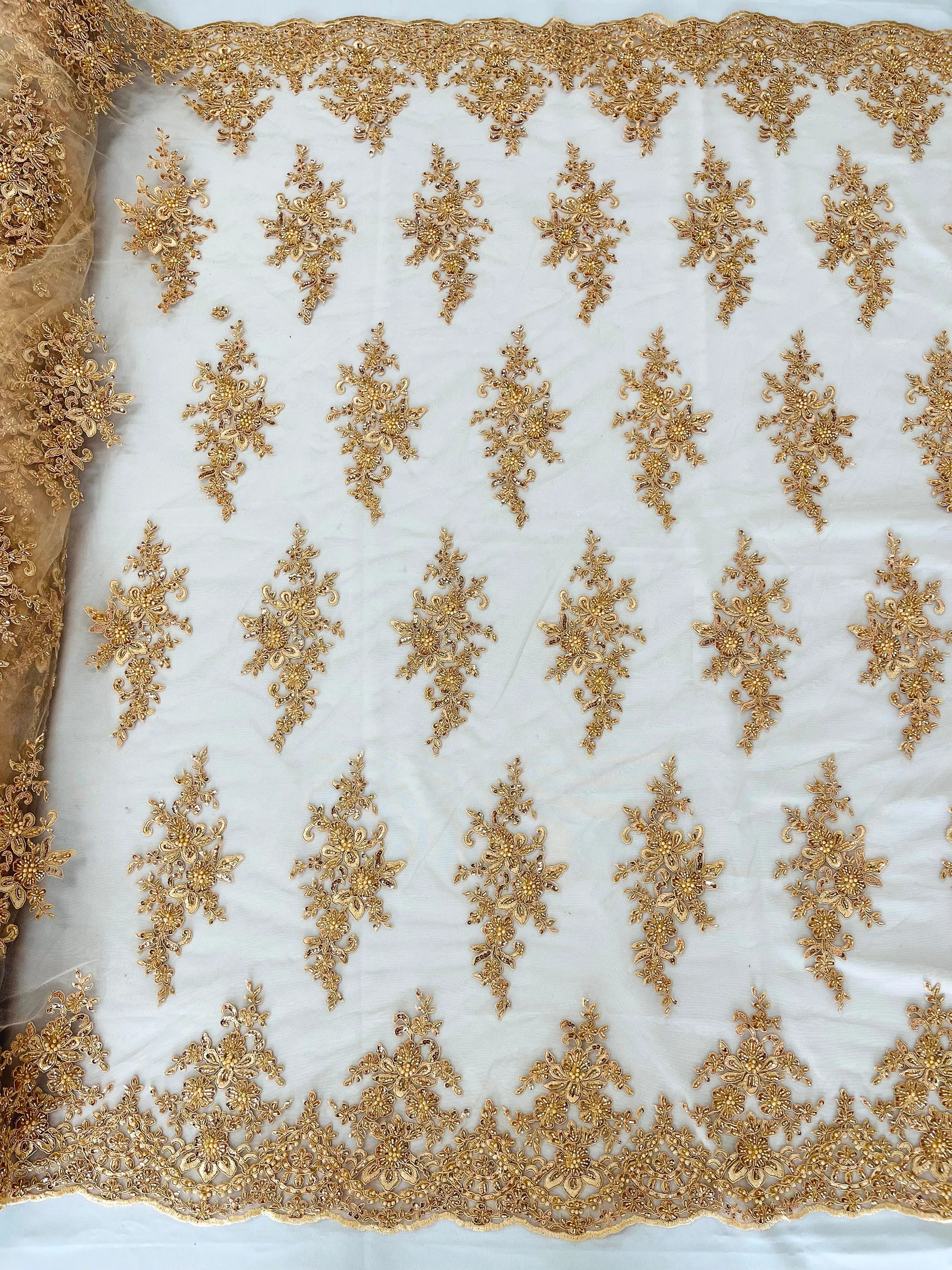 FLORAL DAMASK BEADED LACE (By The Yard)