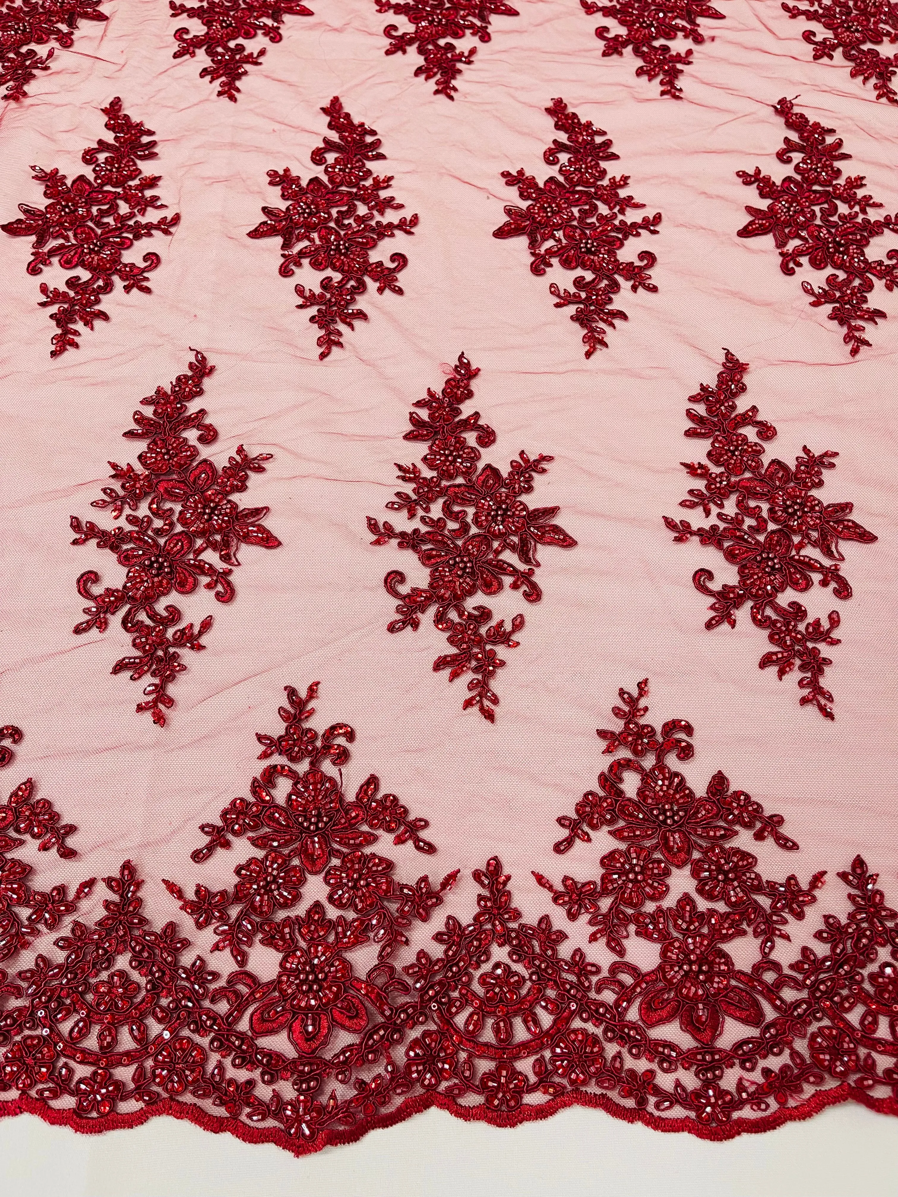 FLORAL DAMASK BEADED LACE (By The Yard)