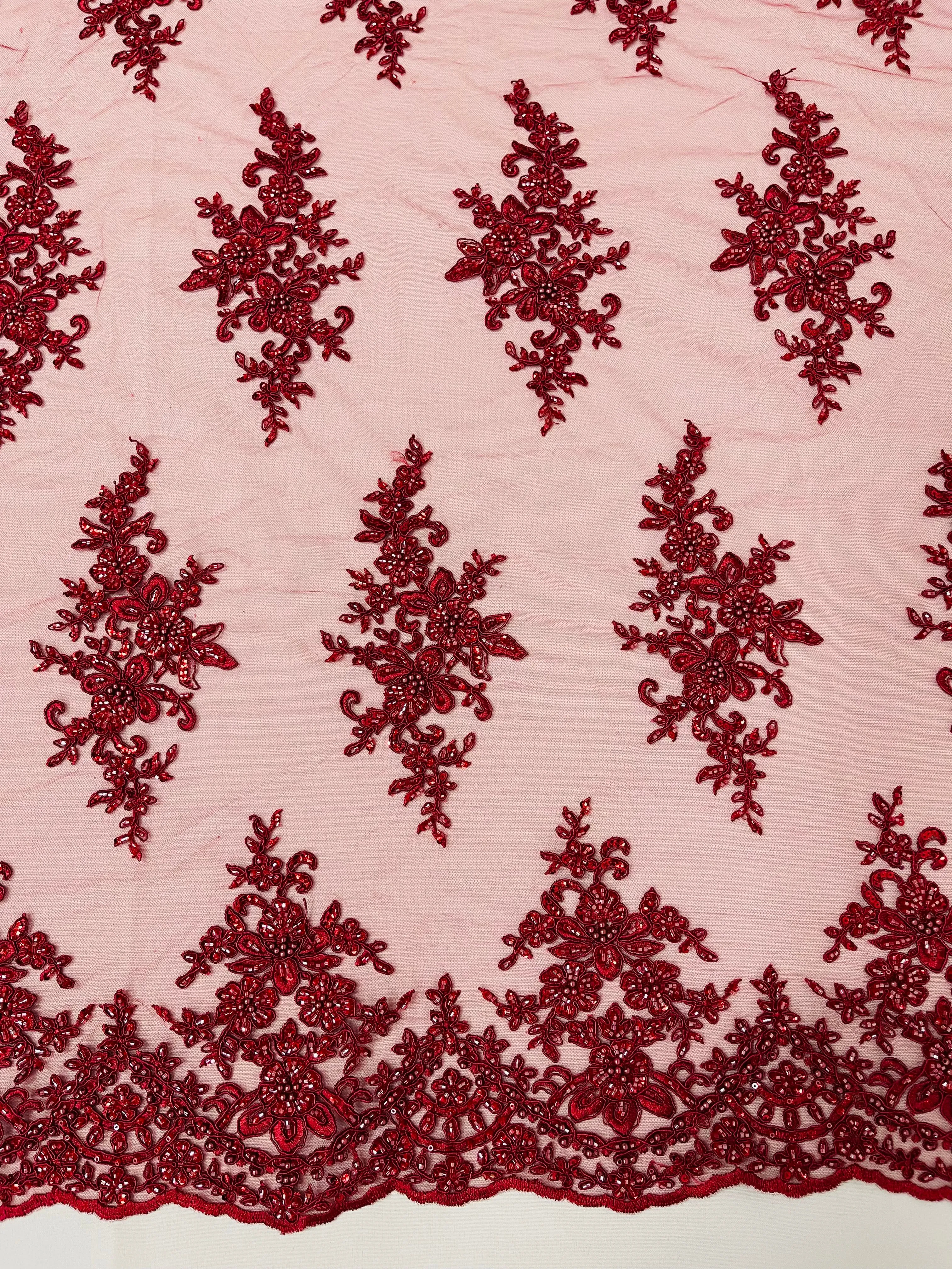 FLORAL DAMASK BEADED LACE (By The Yard)