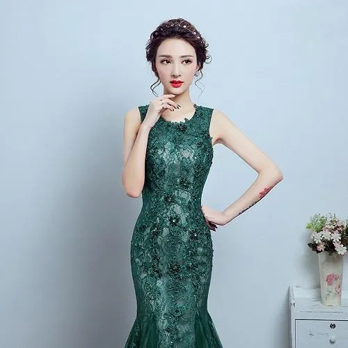 G78, Green Lace Tube Mermaid Gown, Size (XS-30 to L-36)