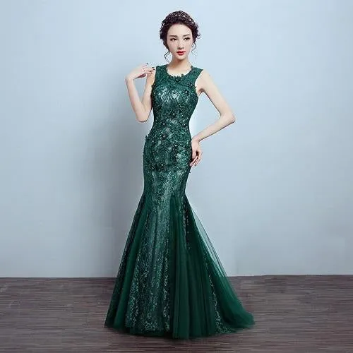 G78, Green Lace Tube Mermaid Gown, Size (XS-30 to L-36)