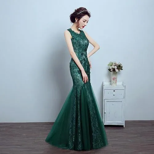 G78, Green Lace Tube Mermaid Gown, Size (XS-30 to L-36)