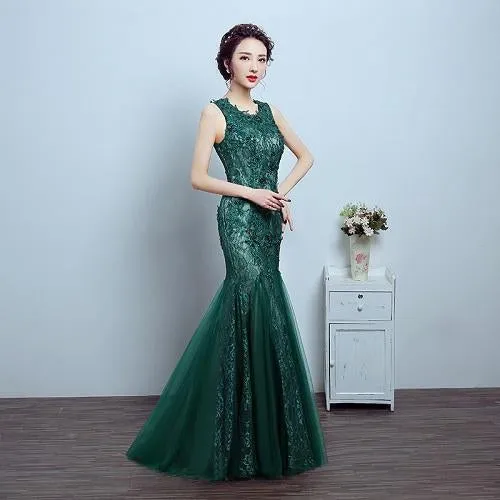 G78, Green Lace Tube Mermaid Gown, Size (XS-30 to L-36)