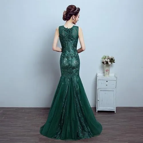 G78, Green Lace Tube Mermaid Gown, Size (XS-30 to L-36)