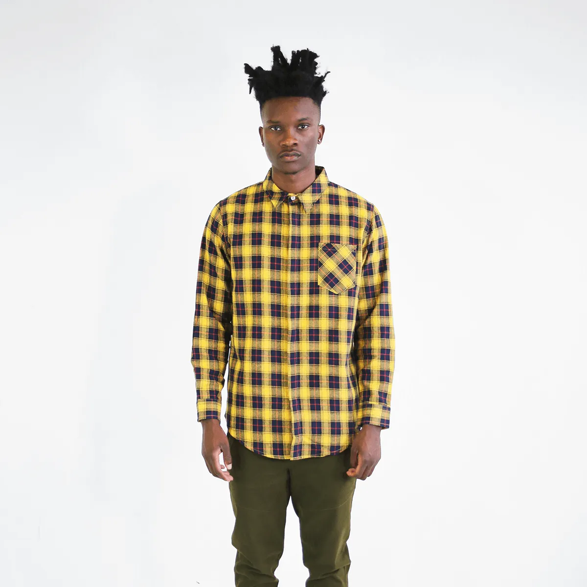 Gardena Flannel LS Buttonup - Navy/Yellow