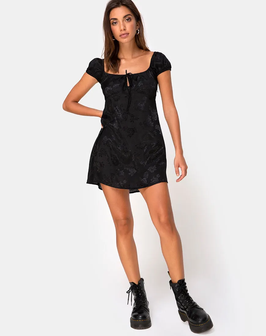 Gaval Mini Dress in Satin Rose Black