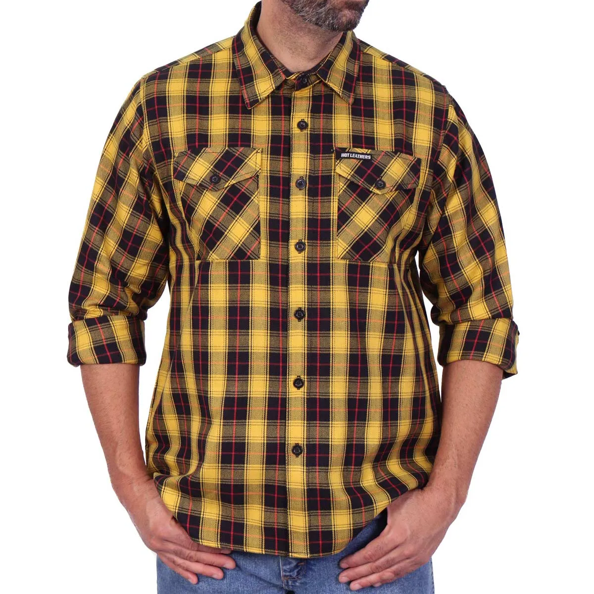 Hot Leathers FLM2036 Men's Yellow Red and Black Long Sleeve Flannel