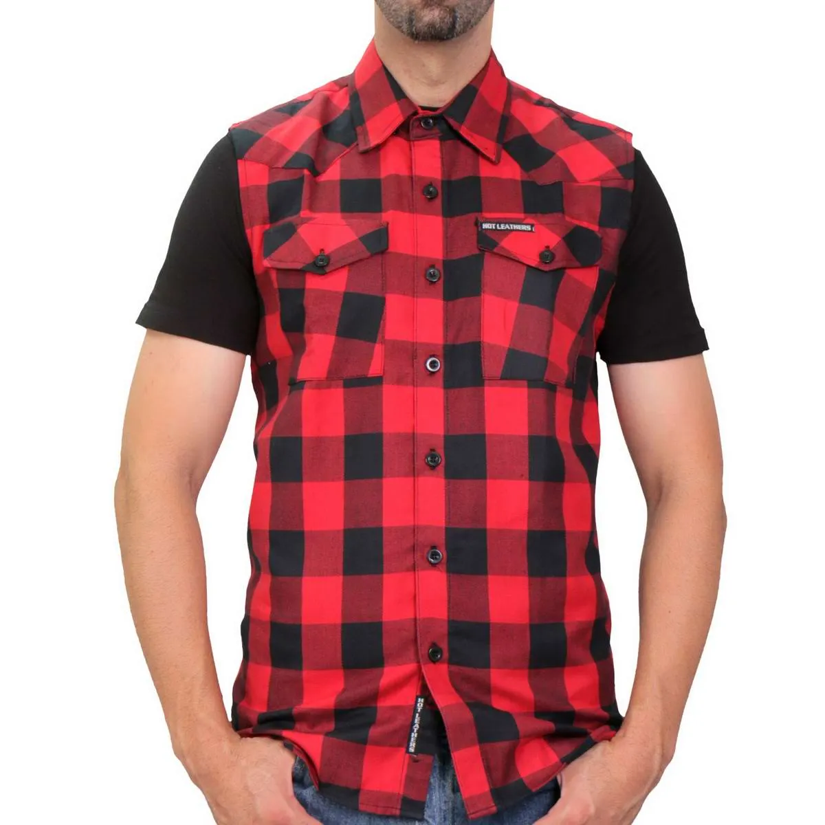 Hot Leathers FLM5001 Men’s Black and Red Sleeveless Cotton Flannel Shirt