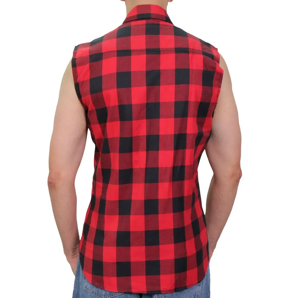 Hot Leathers FLM5001 Men’s Black and Red Sleeveless Cotton Flannel Shirt