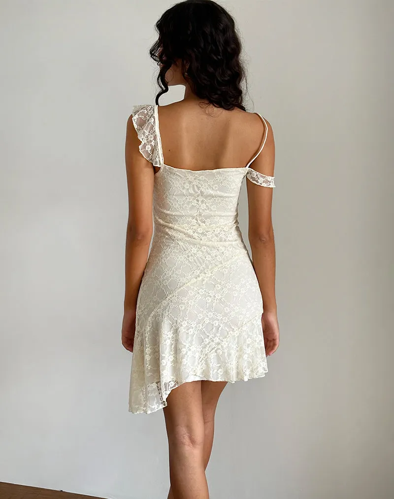 Jati Mini Dress in Off White Canina Rose Lace