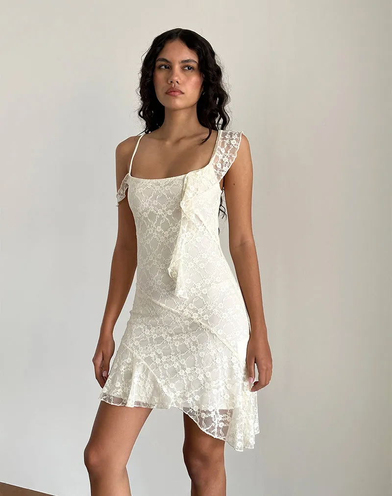 Jati Mini Dress in Off White Canina Rose Lace