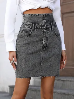 Just BE. YNH Raw Hem High Waist Denim Skirt