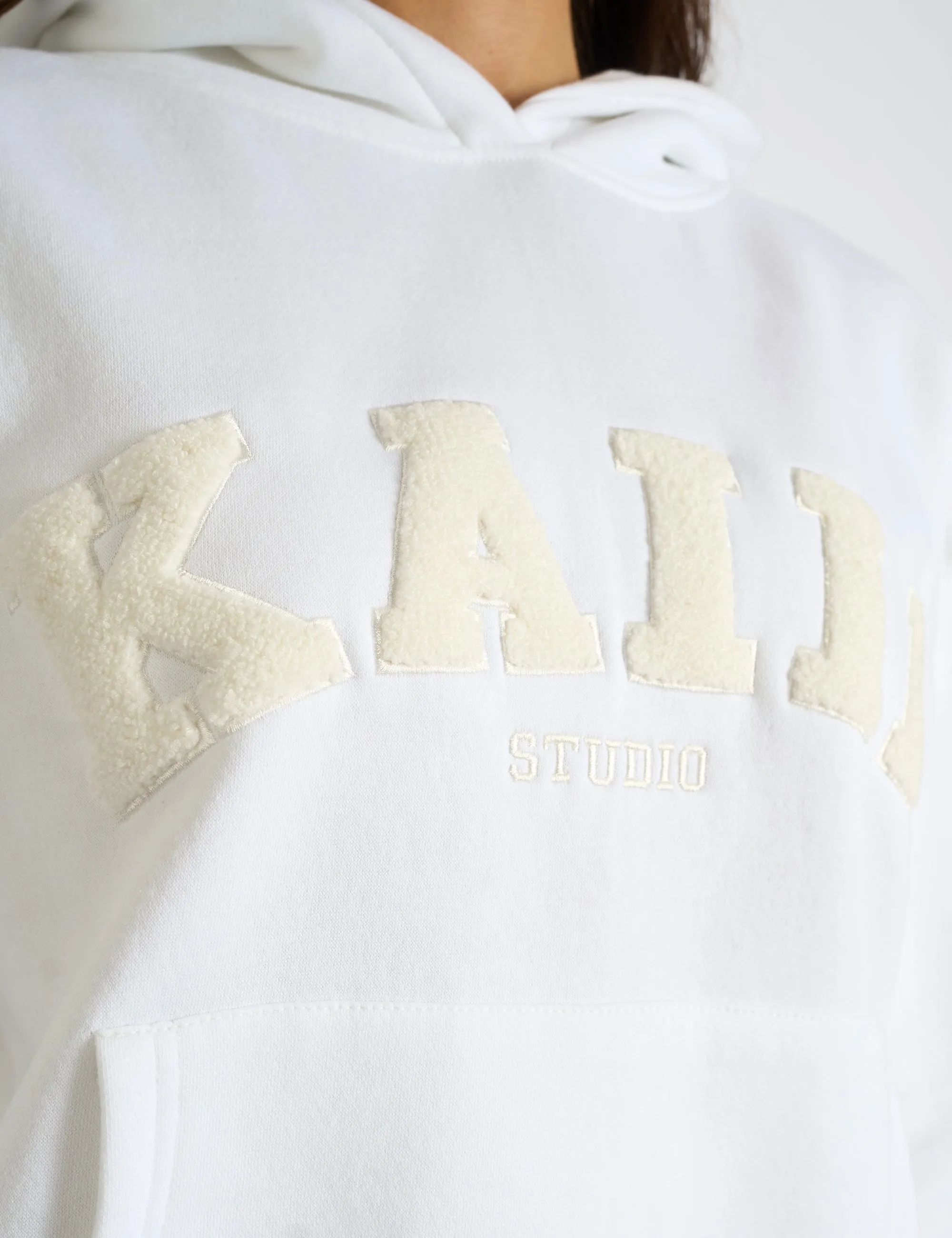 Kaiia Borg Slogan Oversized Hoodie Cream